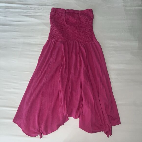 By Anthropologie Strapless Smocked Cover-Up Dress Pink Rose Large Fairy Hem - Picture 10 of 13
